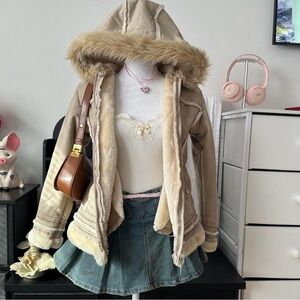Vintage Hoodie Faux Fur Zip-up Jacket